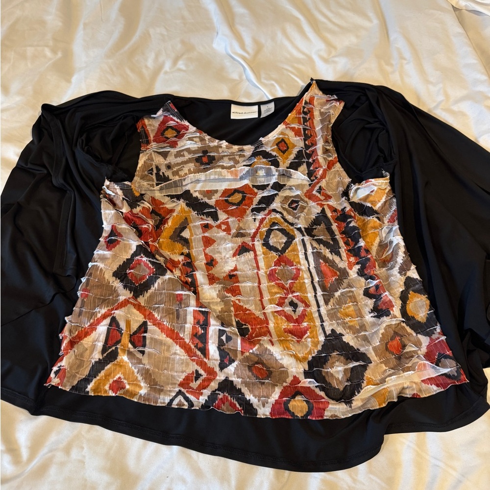 Alfred Dunner NWT Mock Layered Top Large Black Animal Magnetis Ikat Print - Picture 5 of 14